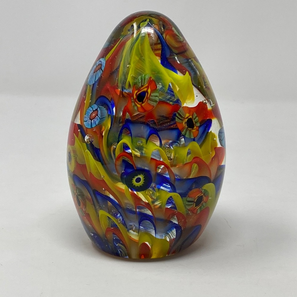 Vintage Art Glass Paperweight 4 3/8” Vibrant Colors